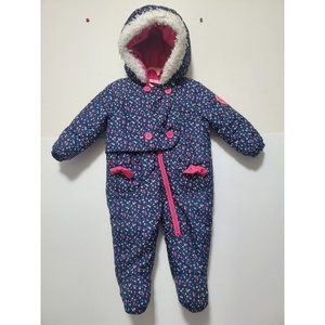 EUC U.S. POLO ASSOCIATION GIRLS SNOW SUIT 9 MOS BLUE PINK FLORAL ZIP ONE PEICE
